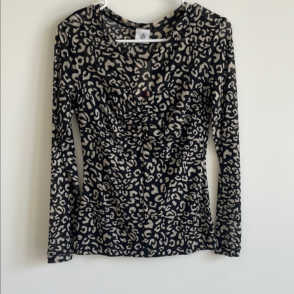 Cabi Outlet Black and Tan Ruched Fitted Blouse